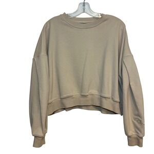 POPFLEX Sweatshirt Belle Crew Neck Puff Sleeve Pullover Cropped Beige Small